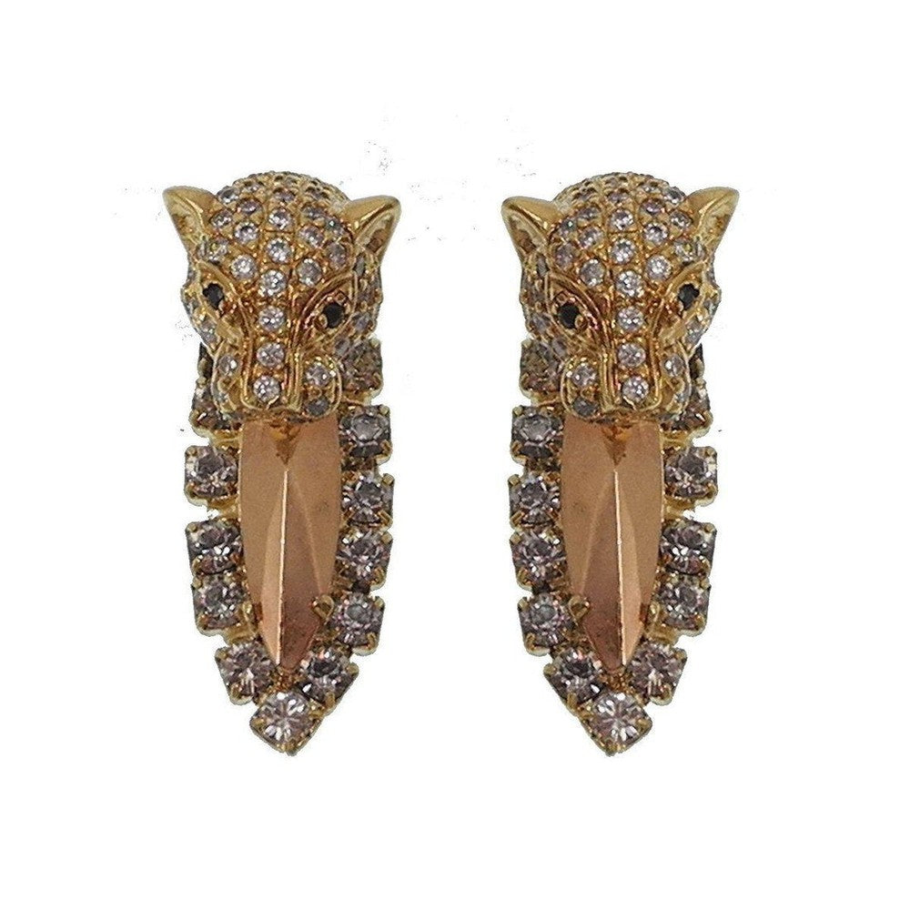Brass Panther Clip Earrings-Iosselliani-Swag Designer Jewelry