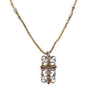 Bronze Cross Necklace with Vintage African Brass-Andrea Barnett-Swag Designer Jewelry