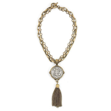 Bronze Tassel Necklace with Fabre Medallion-French Kande-Swag Designer Jewelry
