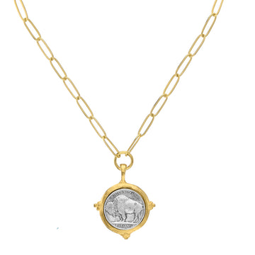 Buffalo Coin Pendant on Paper Clip Chain-Susan Shaw-Swag Designer Jewelry