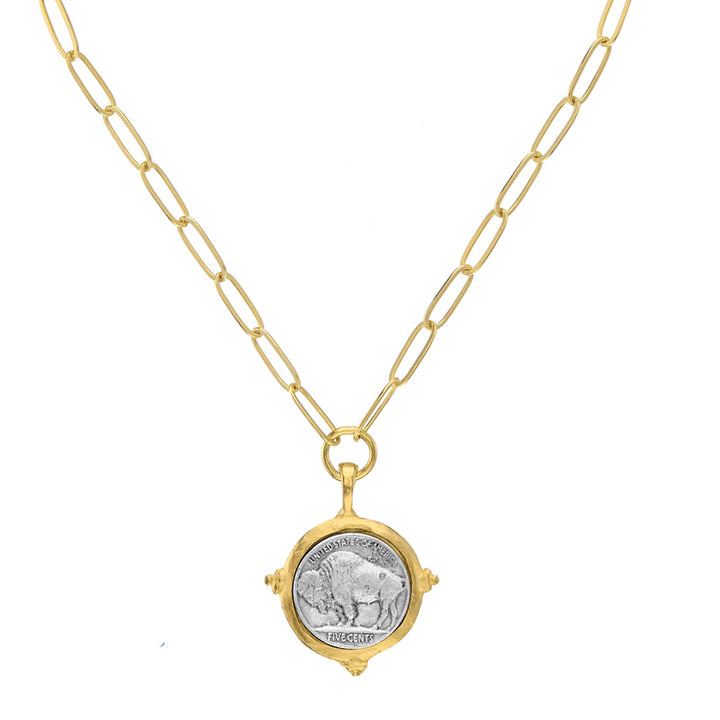 Buffalo Coin Pendant on Paper Clip Chain-Susan Shaw-Swag Designer Jewelry