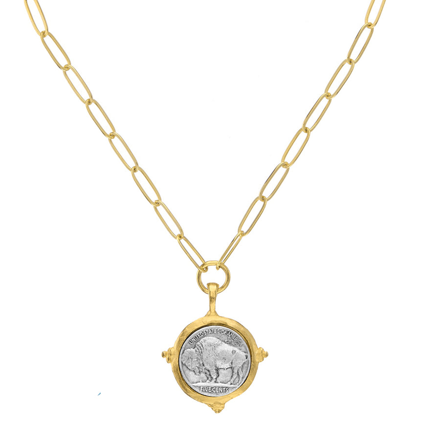 Buffalo Coin Pendant on Paper Clip Chain-Susan Shaw-Swag Designer Jewelry