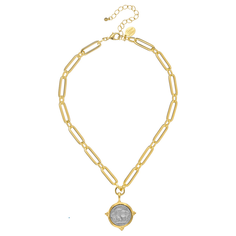 Buffalo Nickel Coin on Gold Chain-Susan Shaw-Swag Designer Jewelry