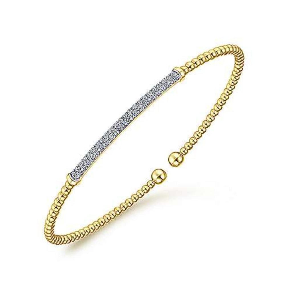 Bujukan Pave Diamond Bar Bracelet in yellow gold: Beaded design with pave diamond bar.

