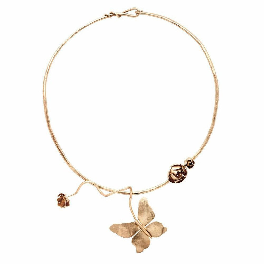 Gold Butterfly Collar necklace with rose accents.
