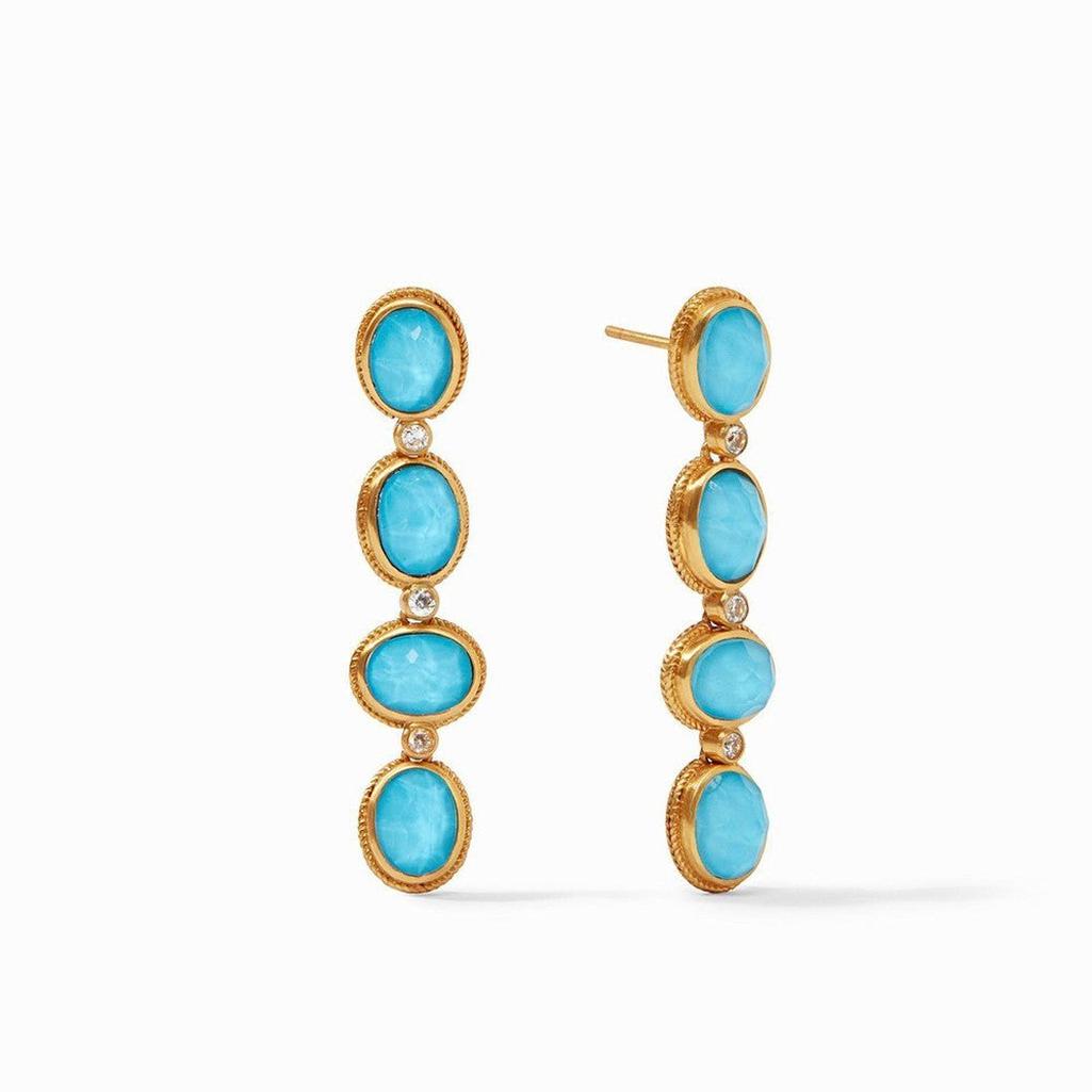 Calypso Statement Earrings: Turquoise and diamond drop earrings in gold.
