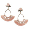 Carved pink chalcedony & labradorite tassel earrings with rose accents
