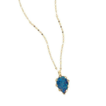 Casino Charm Necklace with Opal: Gold chain, teardrop opal pendant.
