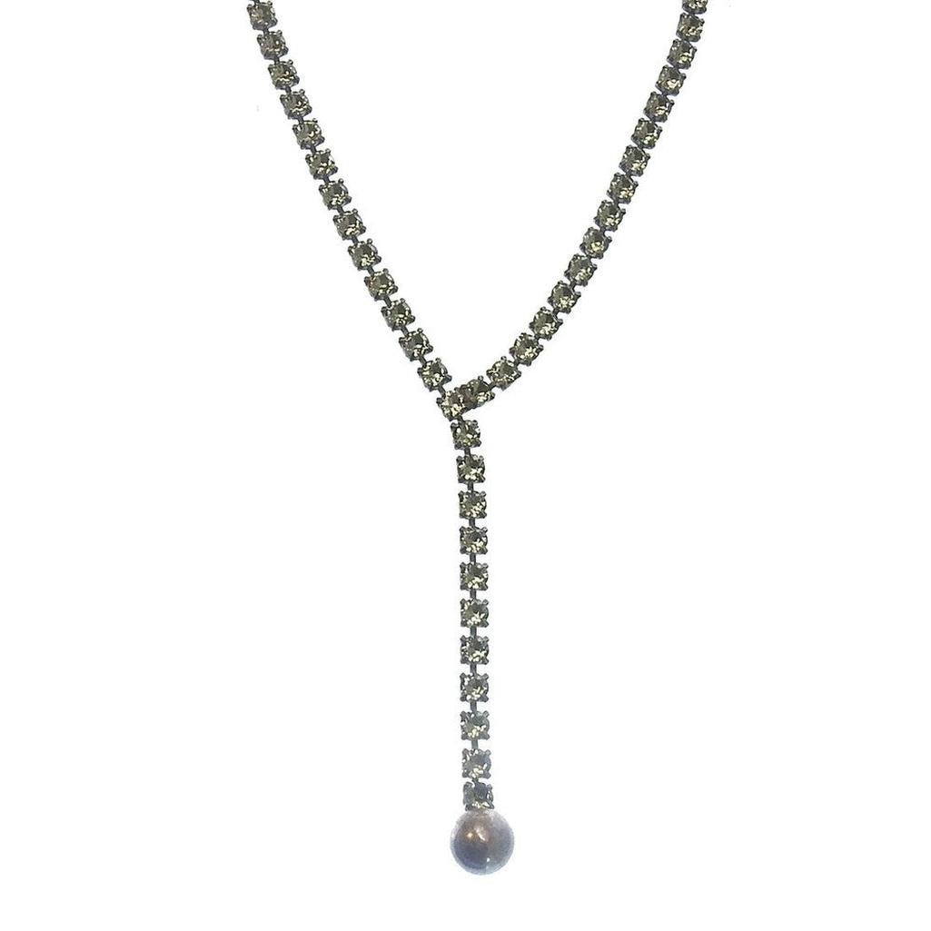 Celine rhinestone Y-necklace with pearl detail
