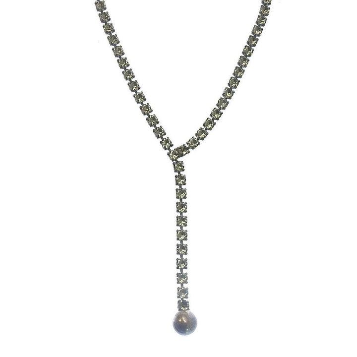 Celine rhinestone Y-necklace with pearl detail
