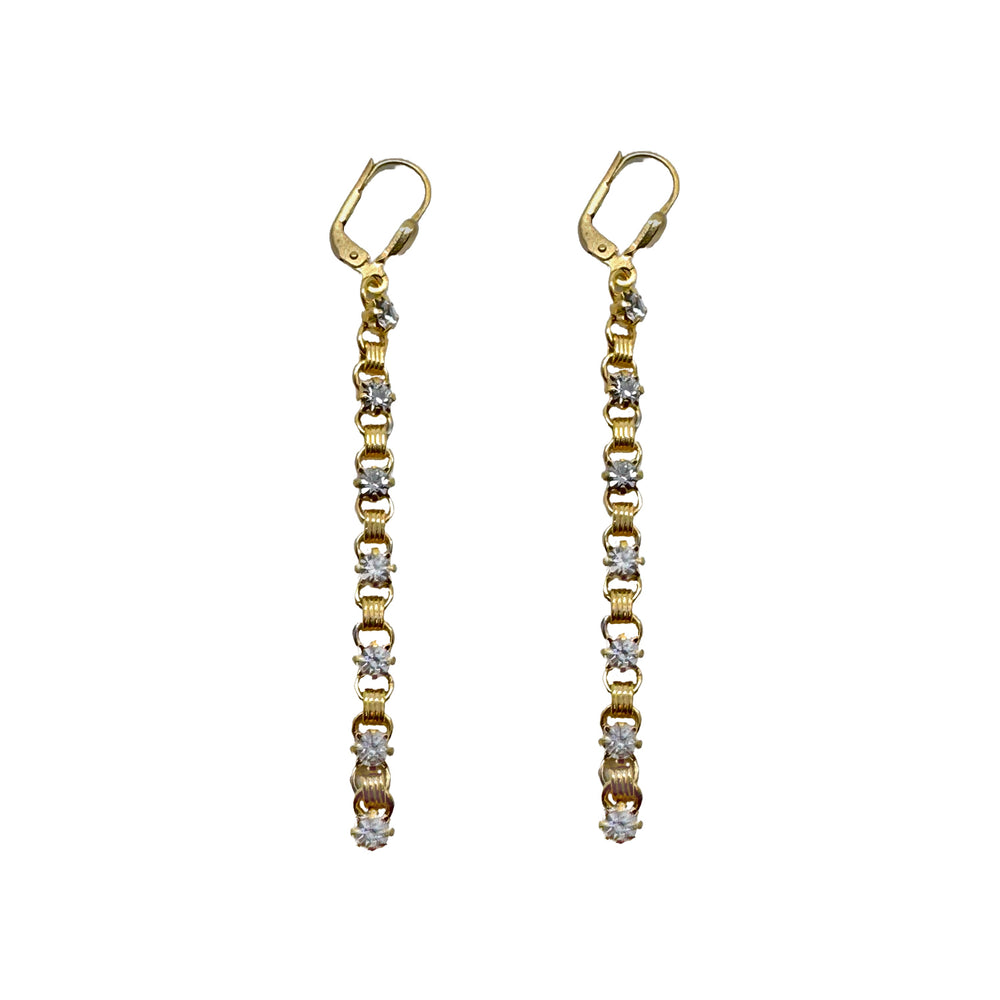 Chain Dangle Earrings with Crystal Accents-La Vie Parisienne-Swag Designer Jewelry