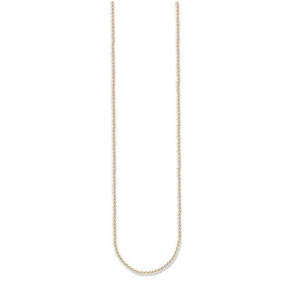 Rose gold chain necklace, delicate design, elegant addition to any outfit.
