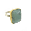 Silver & gold Chalcedony ring with a cushion-cut gemstone.

