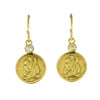 Gold Chariot earrings with diamond accents featuring St. Christopher.
