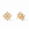 Gold Charlotte stud earrings with marquise-cut crystals & pearls
