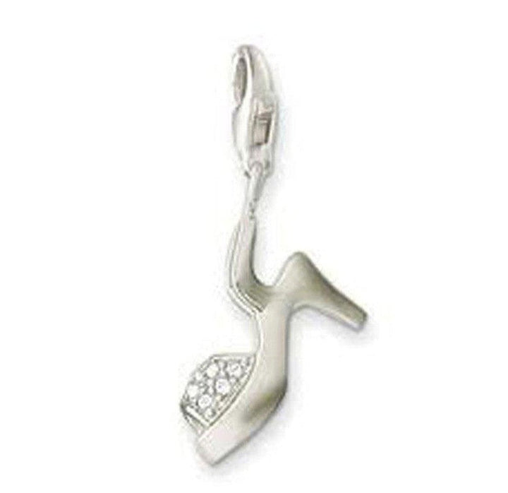 Charm 0027 silver shoe charm with clear cubic zirconia accents.
