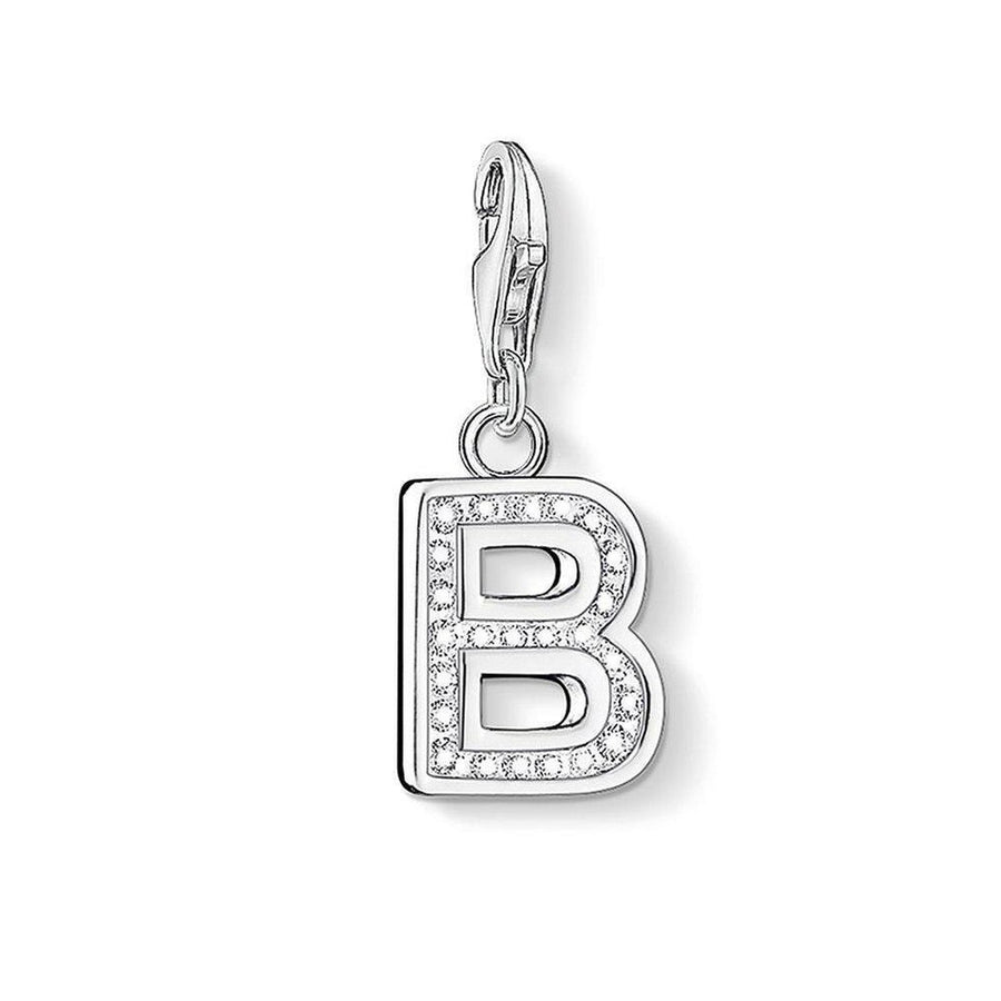 Charm 0224 Pave Letter B: Silver charm with sparkling cubic zirconia letter B.
