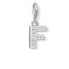 Charm 0228 Pave Letter F: Silver charm with sparkling cubic zirconia letter F.

