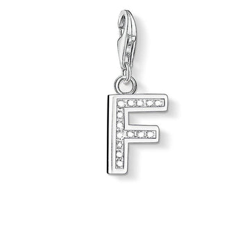 Charm 0228 Pave Letter F: Silver charm with sparkling cubic zirconia letter F.
