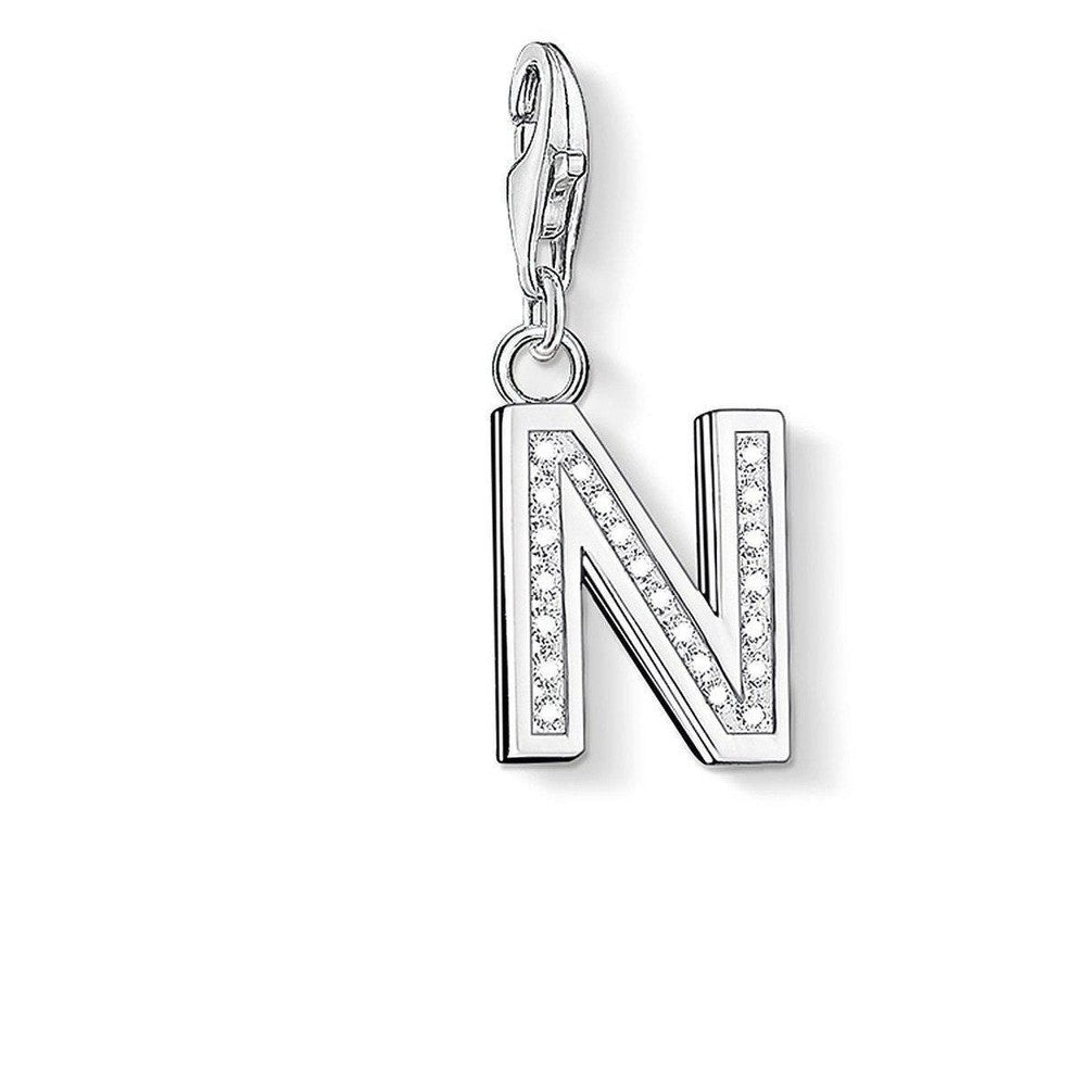 Silver Charm 0236 Pave Letter N pendant with cubic zirconia accents.
