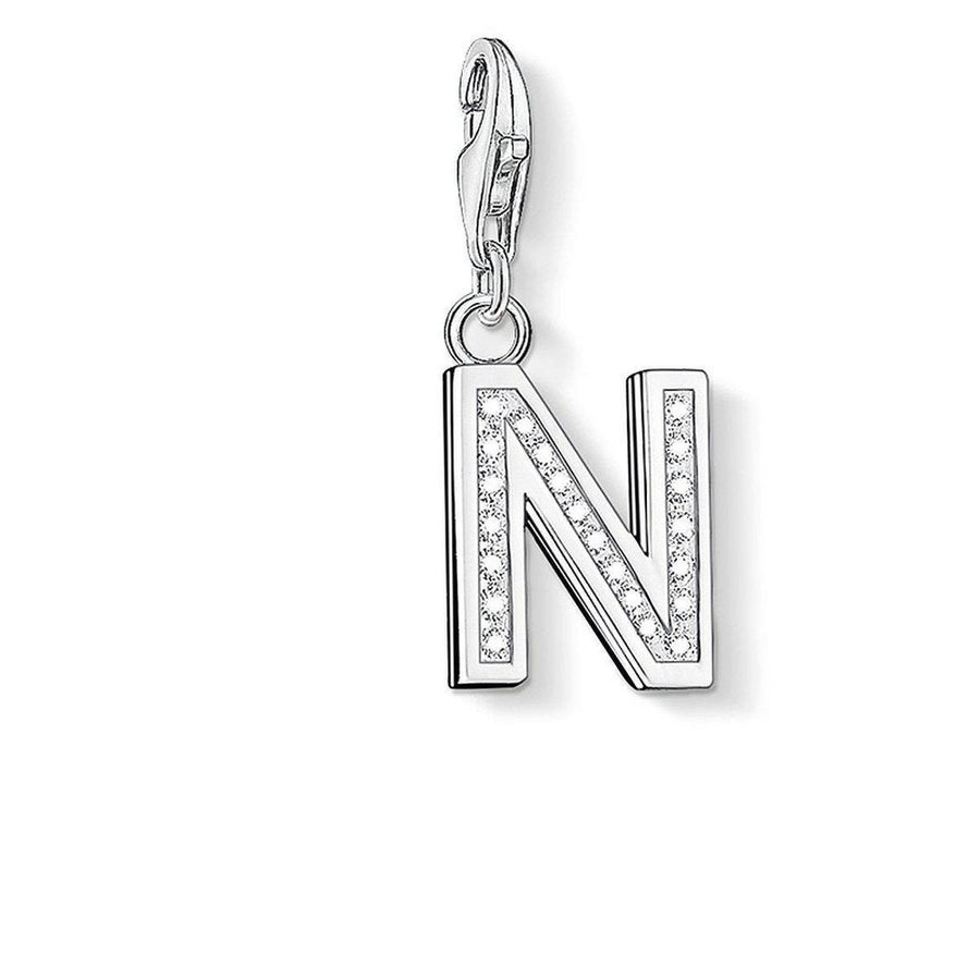 Silver Charm 0236 Pave Letter N pendant with cubic zirconia accents.
