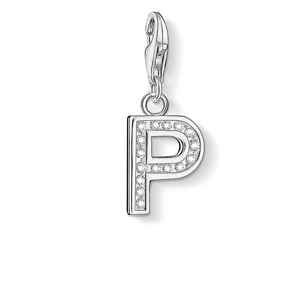 Silver Charm 0238 Pave Letter P charm with cubic zirconia
