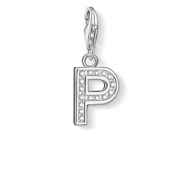 Silver Charm 0238 Pave Letter P charm with cubic zirconia
