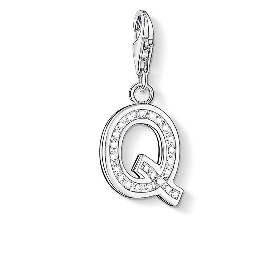 Silver Charm 0239 Pave Letter Q pendant with cubic zirconia accents.
