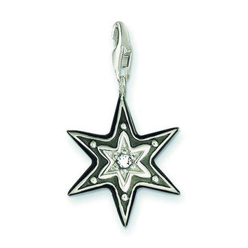 Charm 0514 Black Pave Star charm: black star-shaped pendant with clear cubic zirconia, silver-tone accents.
