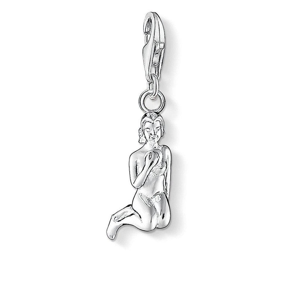 Charm 0589 Virgo Virgin silver charm depicting a seated woman.
