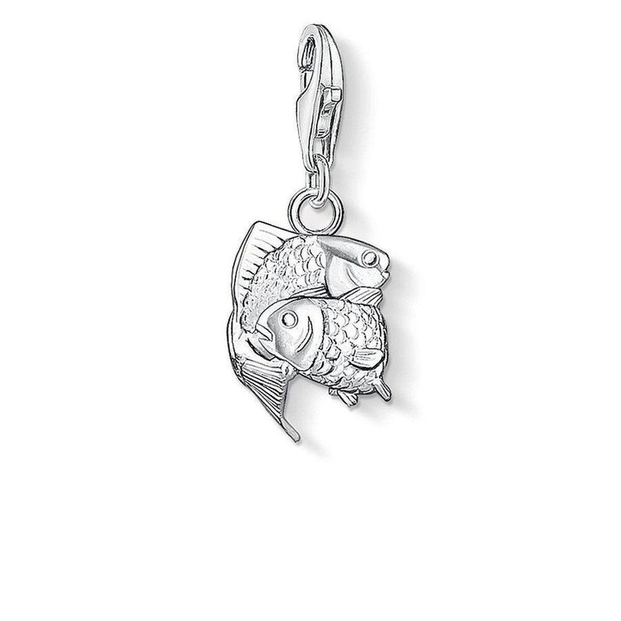 Silver Pisces charm featuring two intricately detailed fish.
