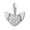 Charm 0626: Silver heart charm with wings, clear zirconia accents.
