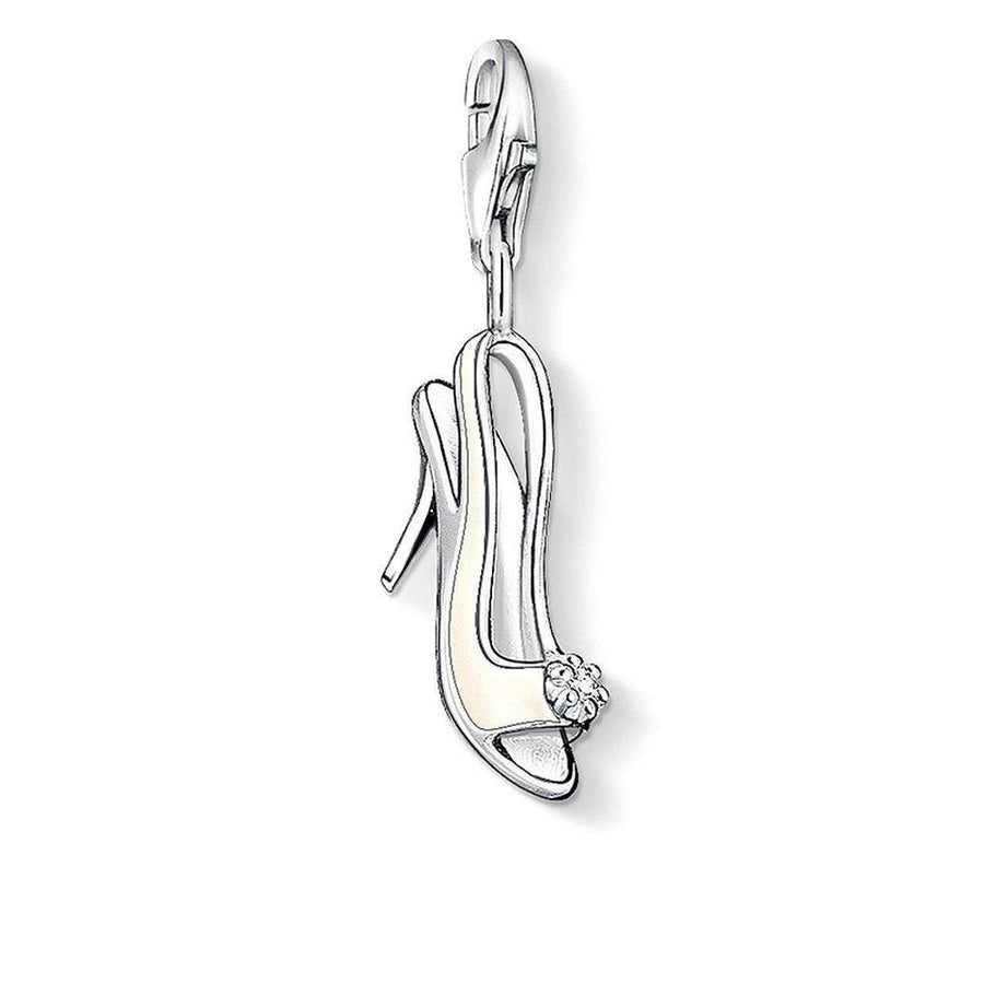 Silver Charm 0675 bridal shoe pendant featuring an ivory high-heel with crystal detail.
