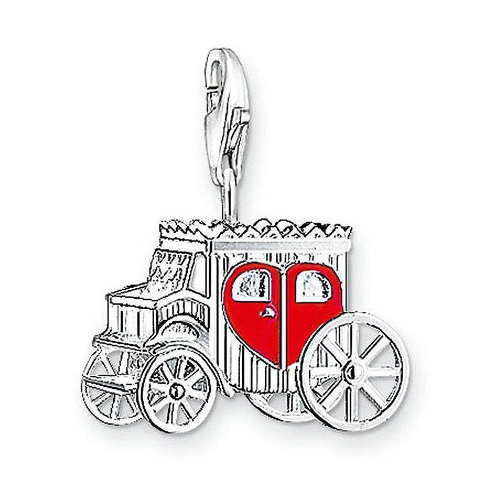 Silver Charm 0676 wedding carriage pendant with red heart detail
