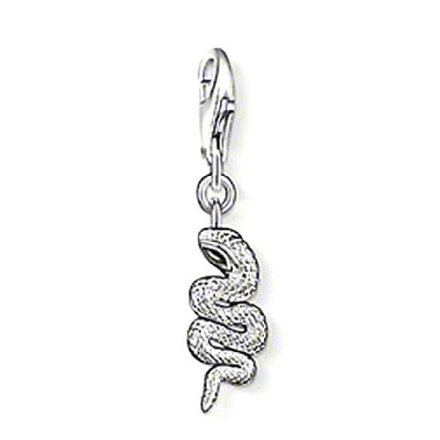 Charm 0865 Snake charm, silver snake design, detailed textured scales.
