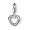 Charm 0930 Heart: Silver heart charm with clear cubic zirconia accents.
