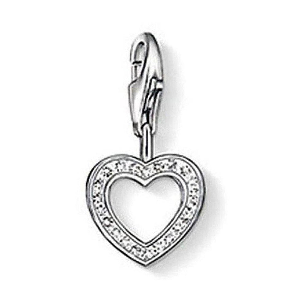 Charm 0930 Heart: Silver heart charm with clear cubic zirconia accents.
