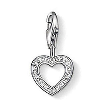 Charm 0930 Heart: Silver heart charm with clear cubic zirconia accents.
