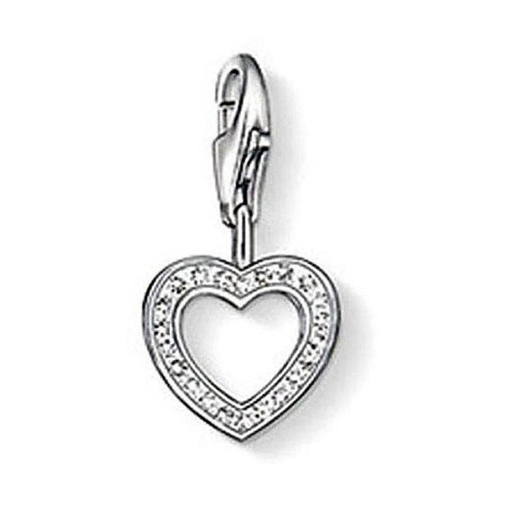 Charm 0930 Heart: Silver heart charm with clear cubic zirconia accents.

