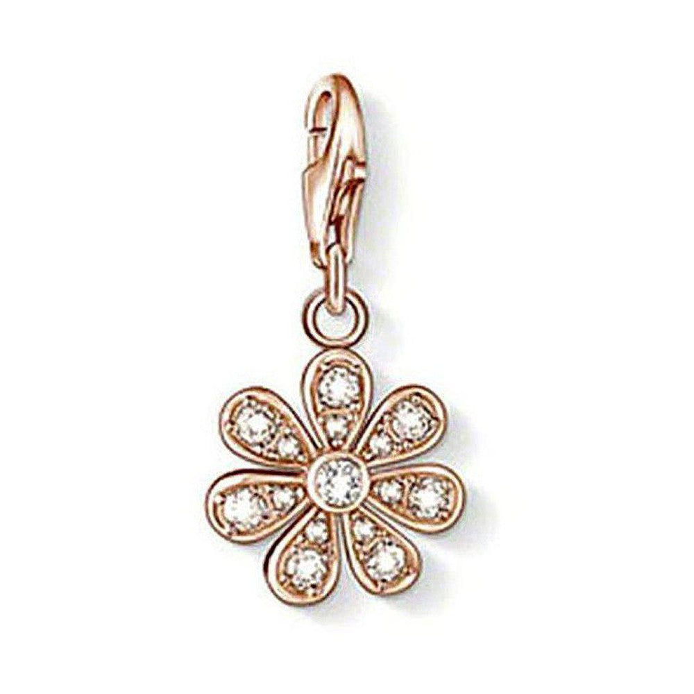 Rose gold Charm 1003 Flower charm with clear cubic zirconia accents.
