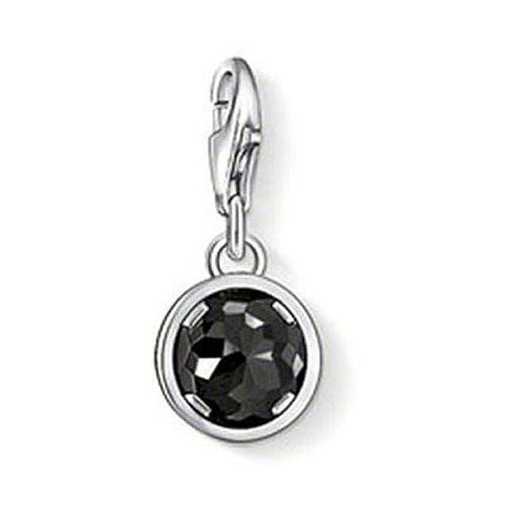 Charm 1018 Black Pendant: Silver-toned charm featuring a faceted black crystal.
