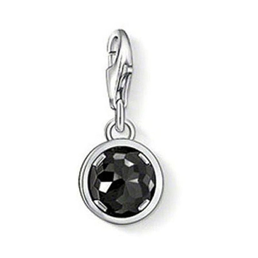 Charm 1018 Black Pendant: Silver-toned charm featuring a faceted black crystal.
