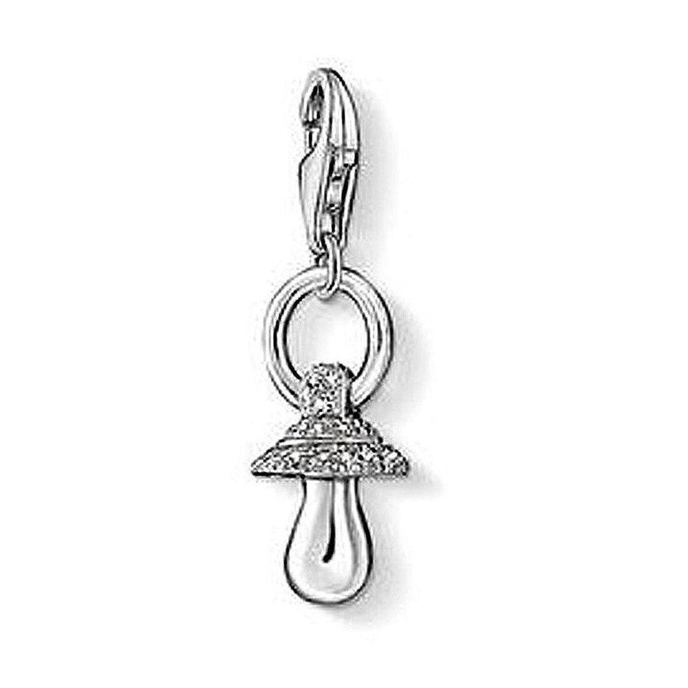 Charm 1114 pacifier charm, silver with clear cubic zirconia accents.
