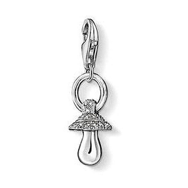 Charm 1114 pacifier charm, silver with clear cubic zirconia accents.
