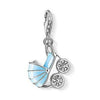 Charm 1115 blue baby stroller charm, silver with enamel detailing.

