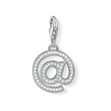 Charm 1253 Ampersand: Silver @ symbol charm with clear cubic zirconia accents.
