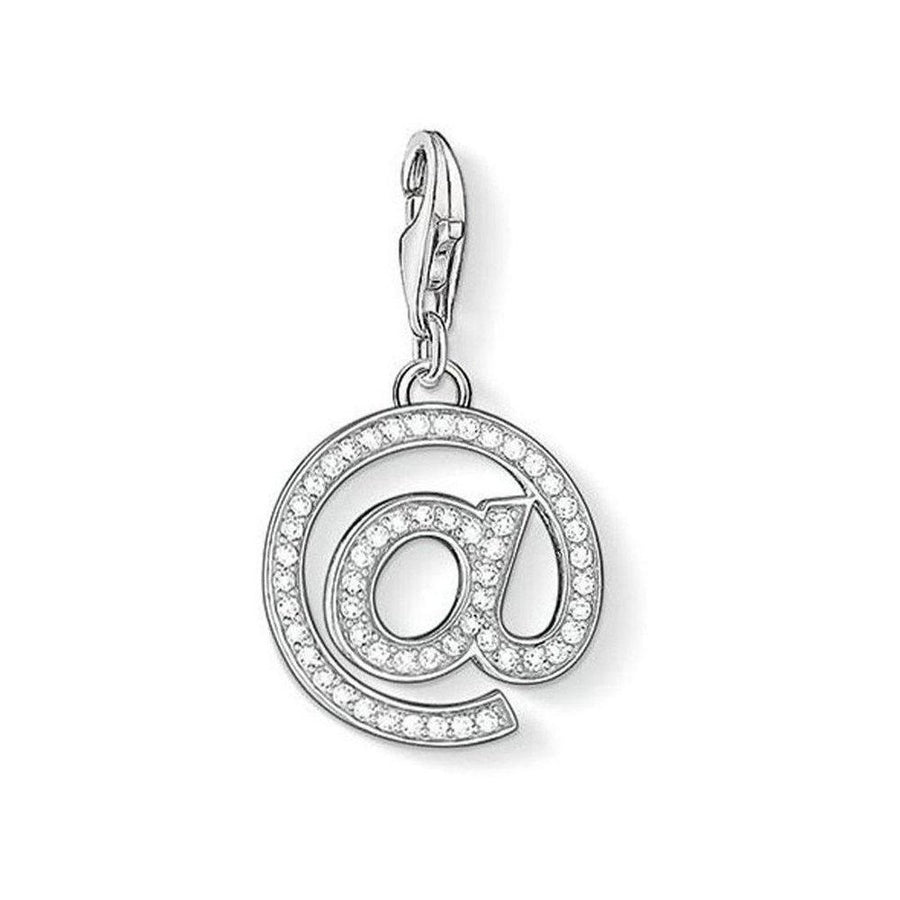 Charm 1253 Ampersand: Silver @ symbol charm with clear cubic zirconia accents.
