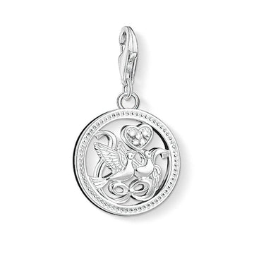 Charm 1304 Birds: Silver charm featuring two birds and a heart, perfect romantic gift.
