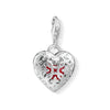 Charm 1313 Locket Heart: Silver filigree heart charm with red enamel detail, perfect gift for Valentine's Day.
