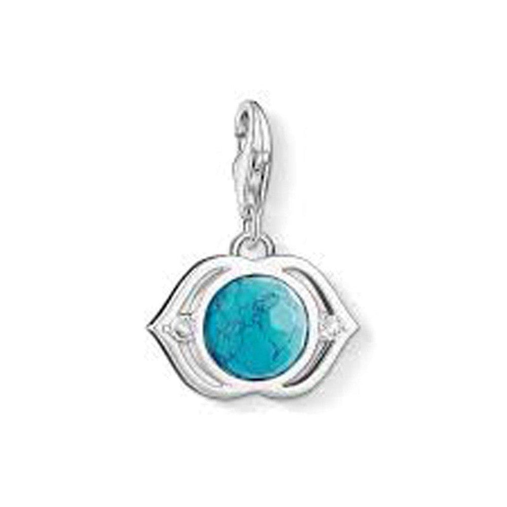 Charm 1328 Lotus with Turquoise: Silver charm featuring a turquoise stone, perfect as a gift.
